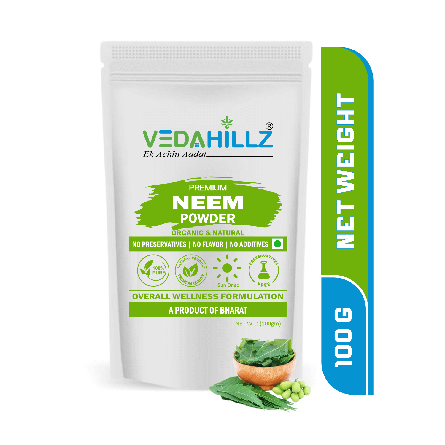 Vedahillz Neem Powder Made from Carefully Selected Neem Leaves